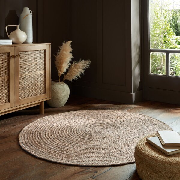 Flair Rugs, Kusový koberec Capri Jute Natural kruh, 133x133 (průměr) kruh, béžová, chodba / předsíň