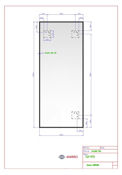 Zrcadlo na chodbu zeď do koupelny předsíně nalepovací s ozdobnou hranou GLOSSY 50 x 120 cm se strmou fazetou 712-970