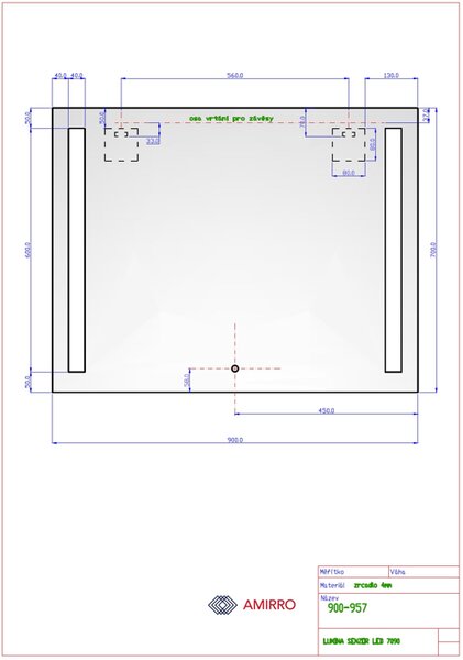 Zrcadlo na zeď chodbu do pokoje ložnice koupelny předsíně LUMINA SENZOR LED - 90 x 70 cm se dvěma LED podsvícenými pruhy a s dotykovým sensorem 900-957