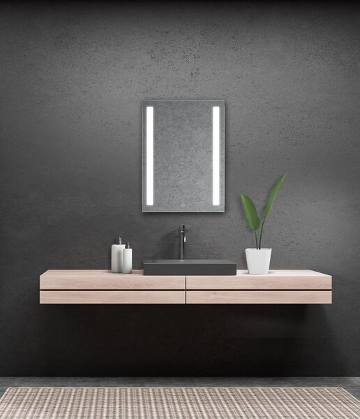 Zrcadlo na zeď chodbu do pokoje ložnice koupelny předsíně LUMINA SENZOR LED - 80 x 60 cm se dvěma LED podsvícenými pruhy a s dotykovým sensorem 900-964