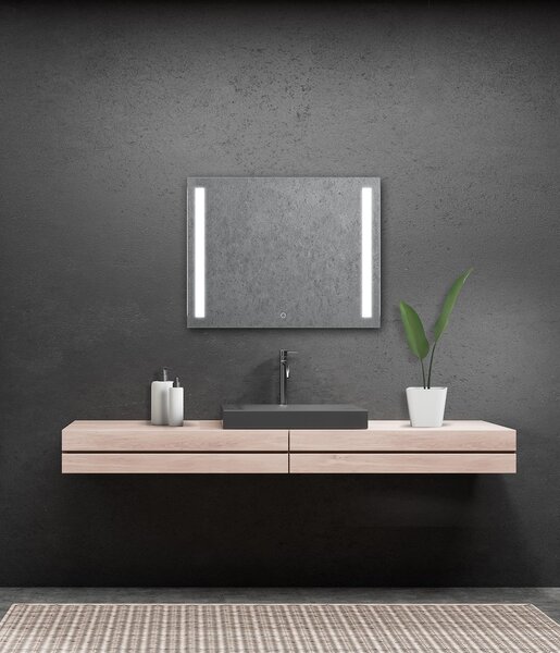 Zrcadlo na zeď chodbu do pokoje ložnice koupelny předsíně LUMINA SENZOR LED - 90 x 70 cm se dvěma LED podsvícenými pruhy a s dotykovým sensorem 900-957