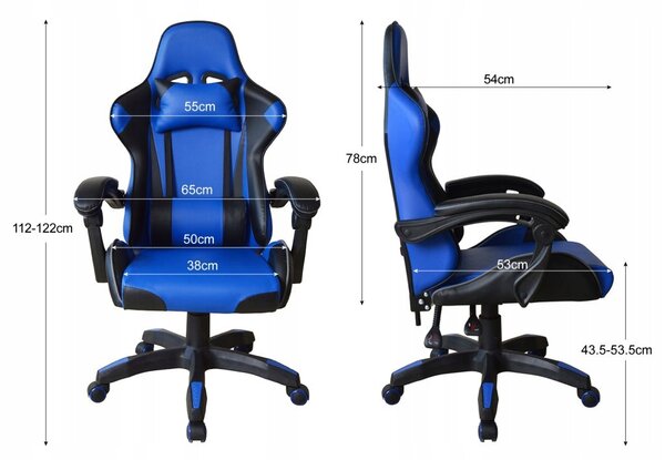 Ergonomická herní židle s polštářky, modrá