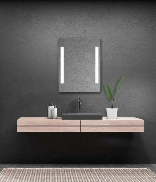 Zrcadlo na zeď chodbu do pokoje ložnice koupelny předsíně LUMINA SENZOR LED - 90 x 70 cm se dvěma LED podsvícenými pruhy a s dotykovým sensorem 901-008