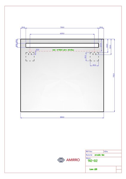 Zrcadlo na zeď chodbu do pokoje ložnice předsíně koupelny LUNA LED - 80 X 70 cm s LED podsvíceným pruhem 902-012