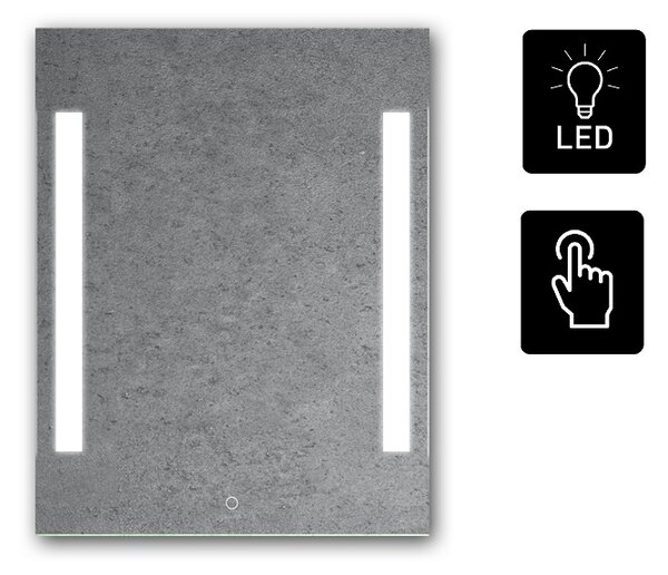 Zrcadlo na zeď chodbu do pokoje ložnice koupelny předsíně LUMINA SENZOR LED - 90 x 70 cm se dvěma LED podsvícenými pruhy a s dotykovým sensorem 901-008