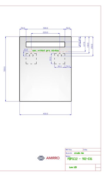 Zrcadlo na zeď chodbu do pokoje ložnice předsíně koupelny LUNA - 40 x 50 cm s LED podsvíceným pruhem 902-036