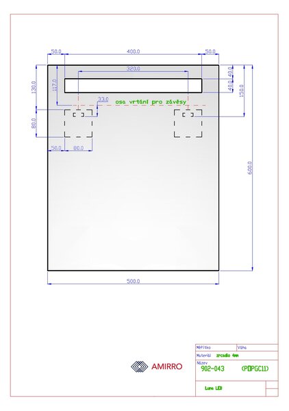 Zrcadlo na zeď chodbu do pokoje ložnice předsíně koupelny LUNA - 50 x 60 cm s LED podsvíceným pruhem 902-043