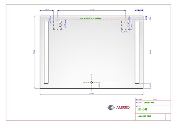LUMINA na zeď chodbu do pokoje ložnice koupelny předsíně SENZOR LED - 100 x 70 cm se dvěma LED podsvícenými pruhy a s dotykovým senzorem 901-541