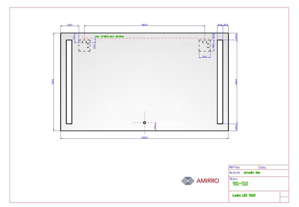 Zrcadlo na zeď chodbu do pokoje ložnice koupelny předsíně LUMINA SENZOR LED - 120 x 70 cm se dvěma LED podsvícenými pruhy a s dotykovým sensorem 901-510