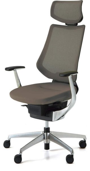 Kokuyo Japonská aktivní židle - Kokuyo ING GLIDER 360° - černá kostra s podhlavníkem - hnědá / chrom