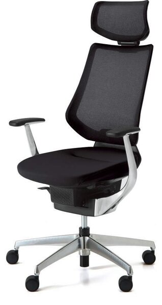 Kokuyo Japonská aktivní židle - Kokuyo ING GLIDER 360° - černá kostra s podhlavníkem - černá / chrom