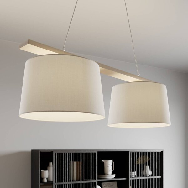 Lamkur Závěsná lampa Švédsko, starožitná bílá/bílá, textil, dřevo, 2 světla, stmívatelný, Obývací pokoj / jídelna, Dřevo