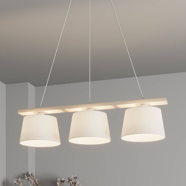 Euluna Závěsná lampa Švédsko, starožitná bílá/bílá, textil, dřevo, 3 světla, stmívatelný, Obývací pokoj / jídelna, Textil / tkanina / hedvábí