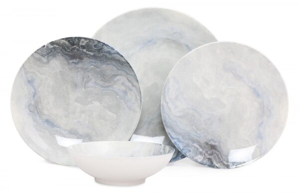 Hermia Porcelánová sada 24 ks talířů Pearl bílá/šedá