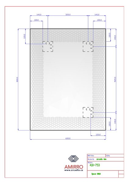 Zrcadlo na zeď do pokoje ložnice dekorativní SPACE 60 x 80 cm s potiskem motivu překřížených linií 410-753