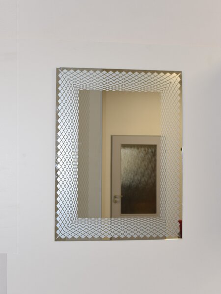 Zrcadlo na zeď do pokoje ložnice dekorativní SPACE 60 x 80 cm s potiskem motivu překřížených linií 410-753