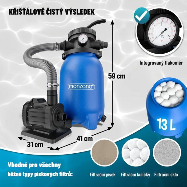 Písková filtrace k bazénu AQUA s filtračními kuličkami, 5 000 l/h, modrá Monzana