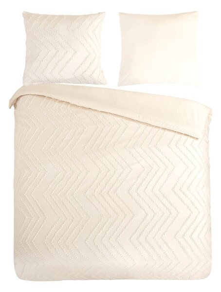 Krémové prodloužené povlečení na dvoulůžko z mikrovlákna 200x220 cm Pure Zigzag – Good Morning