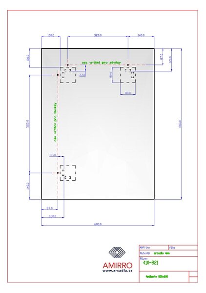 Zrcadlo do koupelny na zeď do pokoje do ložnice do předsíně na chodbu bez vypínače AMBIENTE 60 x 80 cm s LED podsvícením po celém obvodu 410-821