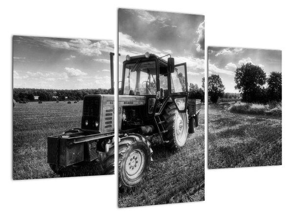 Černobílý obraz traktoru (90x60cm)