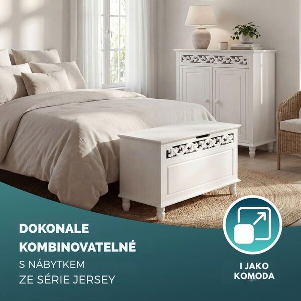 Dřevěná truhla JERSEY, 80x40x48cm, bílá Casaria