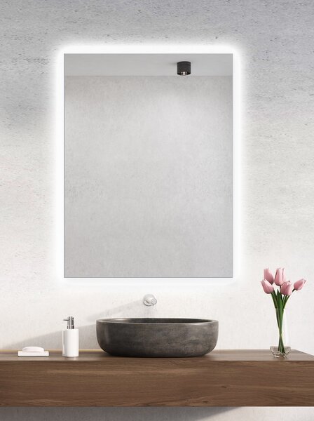 Zrcadlo do koupelny na zeď do pokoje do ložnice do předsíně na chodbu bez vypínače AMBIENTE 60 x 80 cm s LED podsvícením po celém obvodu 410-821