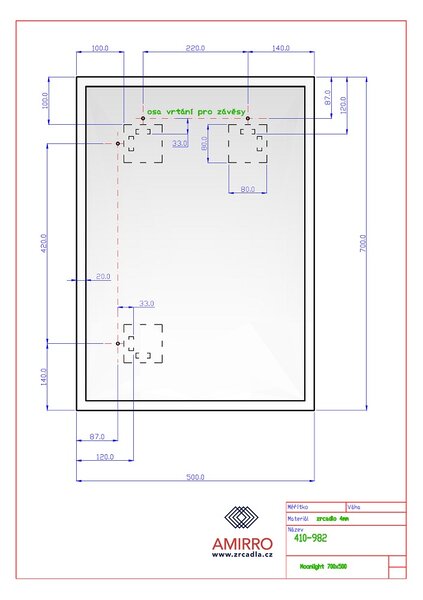 Zrcadlo na zeď chodbu do pokoje ložnice koupelny předsíně MOONLIGHT 50 x 70 cm s LED podsvíceným okrajem po celém obvodu 410-982