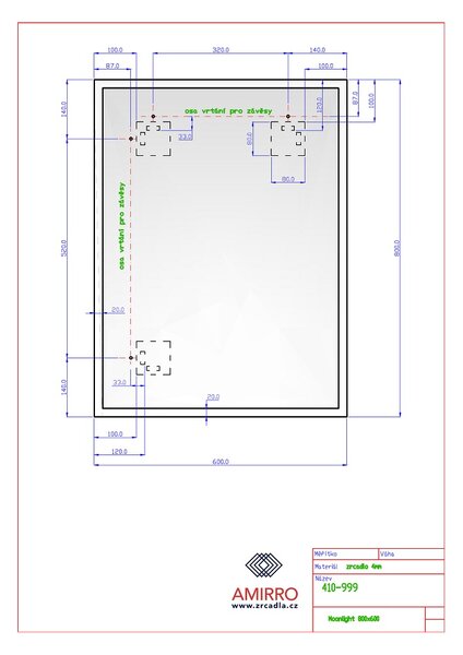 Zrcadlo na zeď chodbu do pokoje ložnice koupelny předsíně MOONLIGHT 60 x 80 cm s LED podsvíceným okrajem po celém obvodu 410-999