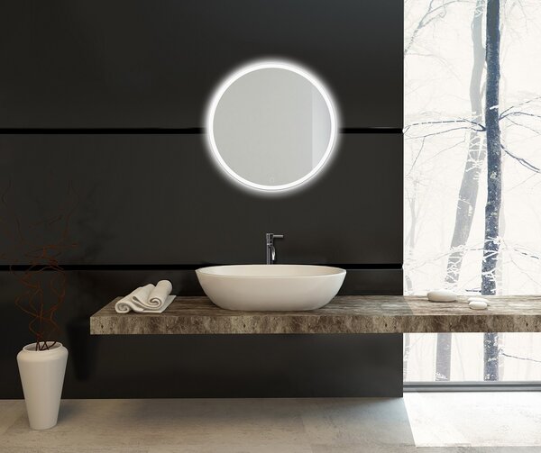 Zrcadlo na zeď chodbu do pokoje ložnice koupelny předsíně kulaté MOONLIGHT kruh průměr 60 cm s LED podsvíceným okrajem po celém obvodu 411-040