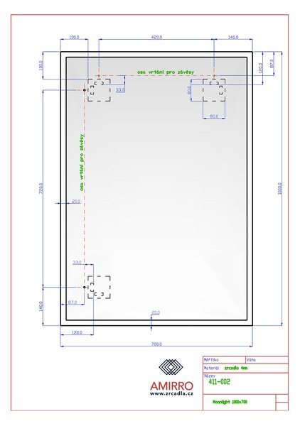 Zrcadlo na zeď chodbu do pokoje ložnice koupelny předsíně MOONLIGHT 100 x 70 cm s LED podsvíceným okrajem po celém obvodu 411-002