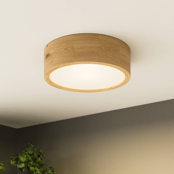 Envostar Kerio stropní světlo, Ø 27 cm, dub přírodní, stmívatelný, Obývací pokoj / jídelna, Dřevo, Moderní