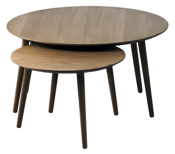 Hnědé kulaté konferenční stolky v dekoru dubu v sadě 2 ks ø 88 cm Adda – Unique Furniture