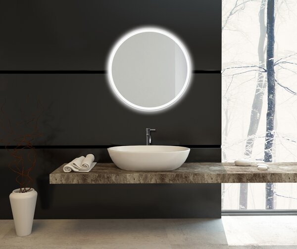 Zrcadlo na zeď chodbu do pokoje ložnice koupelny předsíně kulaté MOONLIGHT kruh průměr 70 cm s LED podsvíceným okrajem po celém obvodu 411-057
