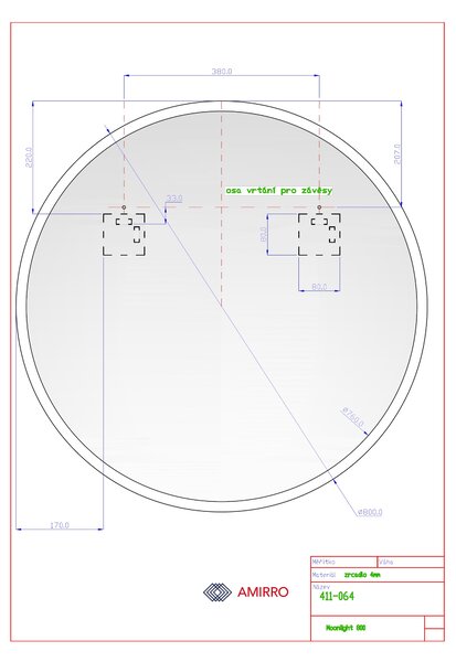 Zrcadlo na zeď chodbu do pokoje ložnice koupelny předsíně kulaté MOONLIGHT kruh průměr 80 cm s LED podsvíceným okrajem po celém obvodu 411-064