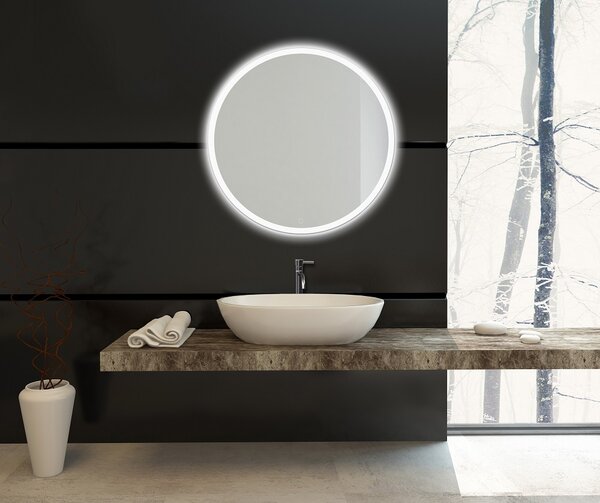 Zrcadlo na zeď chodbu do pokoje ložnice koupelny předsíně kulaté MOONLIGHT kruh průměr 80 cm s LED podsvíceným okrajem po celém obvodu 411-064