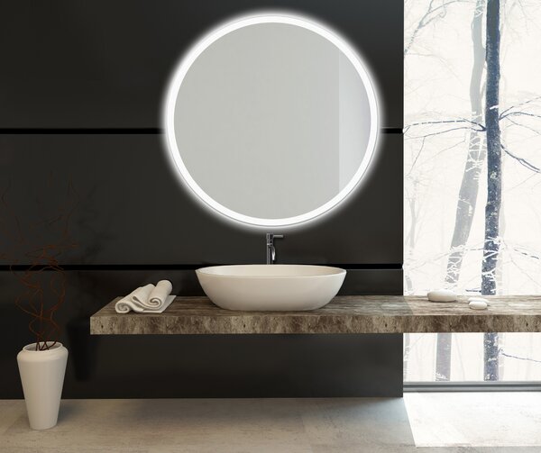 Zrcadlo na zeď chodbu do pokoje ložnice koupelny předsíně kulaté MOONLIGHT kruh průměr 100 cm s LED podsvíceným okrajem po celém obvodu 411-200