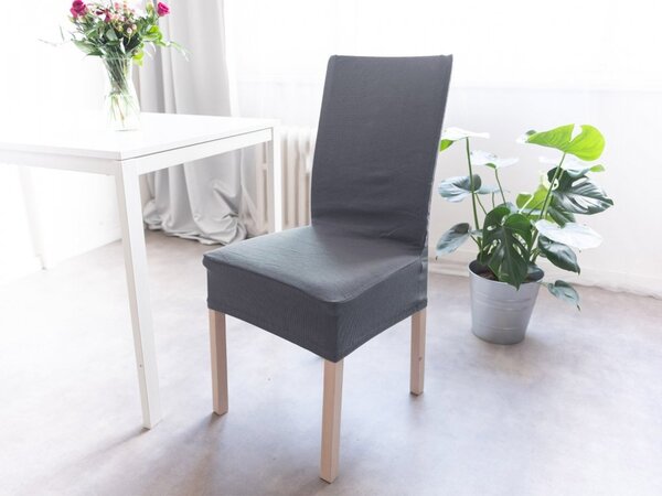 ERVI PLAS Napínací potah na židli s opěradlem – Lorenzo tmavě šedý 2 ks 44 × 44 cm • Opěradlo 44 × 65 cm