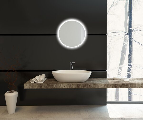 Zrcadlo na zeď chodbu do pokoje ložnice koupelny předsíně kulaté kruh MOONLIGHT průměr 50 cm s LED podsvíceným okrajem po celém obvodu 411-224