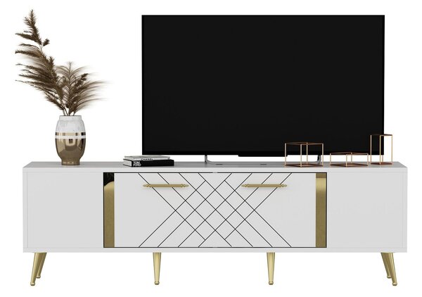 TV stolek/skříňka Depeche (bílá + zlatá). Akce -25%