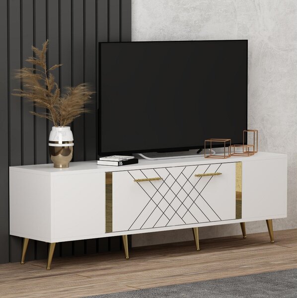 TV stolek/skříňka Depeche (bílá + zlatá). Akce -25%