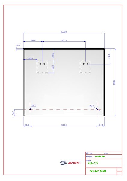 Zrcadlo na chodbu do koupelny předsíně nástěnné s poličkou PURE SHELF 60 x 50 cm s decentní leštěnou hranou s poličkou 410-777