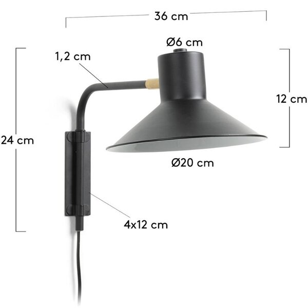 Černé kovové nástěnné světlo Kave Home Aria 36 cm
