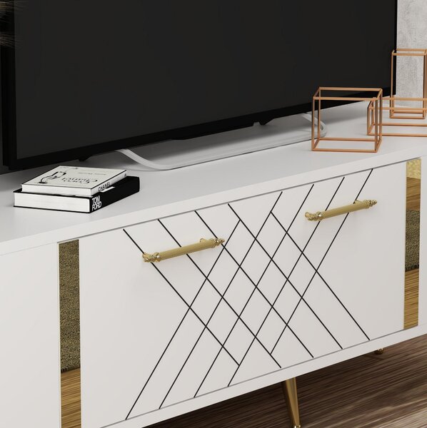 TV stolek/skříňka Depeche (bílá + zlatá). Akce -25%