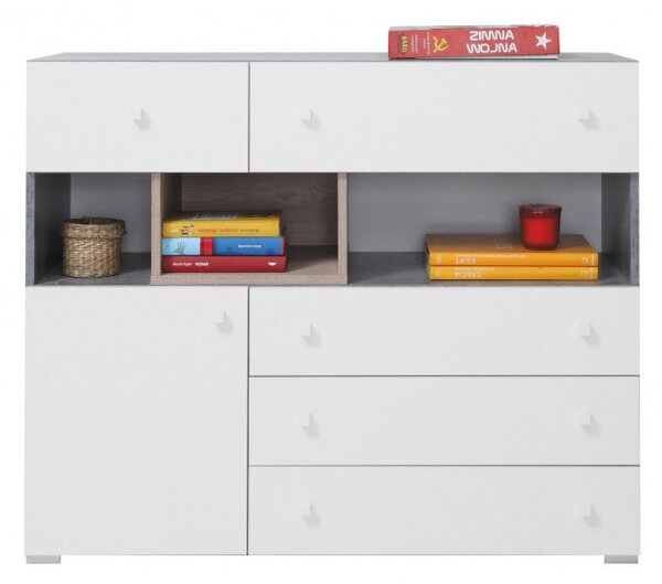 Komoda SIGMA SI12 Beton + bílá lux + dub