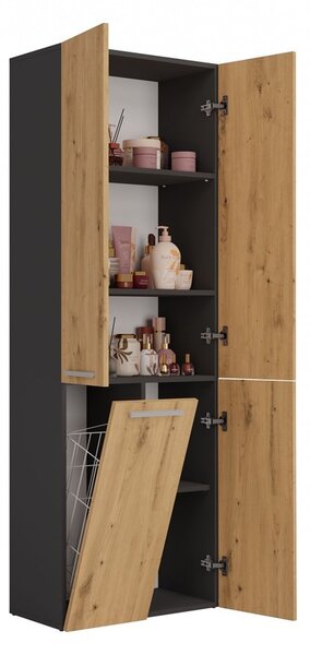 TP Living Koupelnová skříňka s košem na prádlo NEL ART I antracit/dub artisan