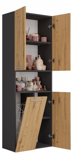 TP Living Koupelnová skříňka s košem na prádlo NEL ART II dub artisan/antracit