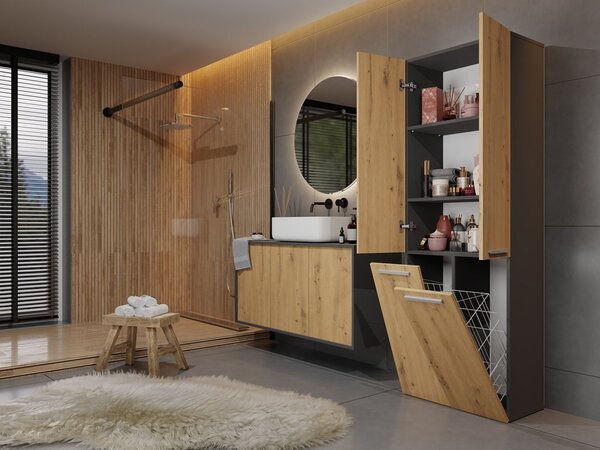 TP Living Koupelnová skříňka se 2 koši na prádlo NEL ART I dub artisan/antracit