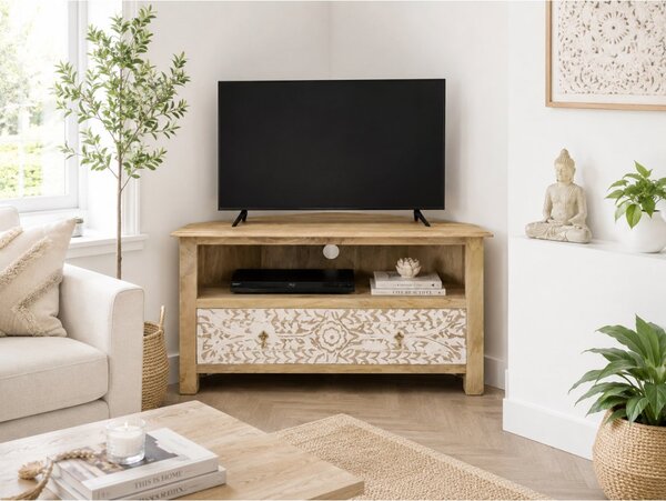 TV stolek rohový Sita 110x60x50 z indického masivu mango