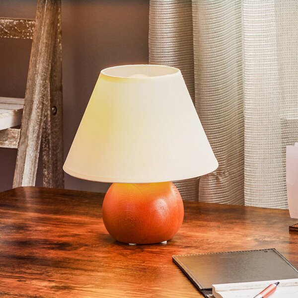 Stolní lampa Gill, rustikální dřevo/bílé stínidlo