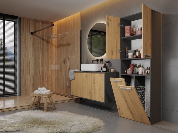 TP Living Koupelnová skříňka se 2 koši na prádlo NEL ART II dub artisan/antracit